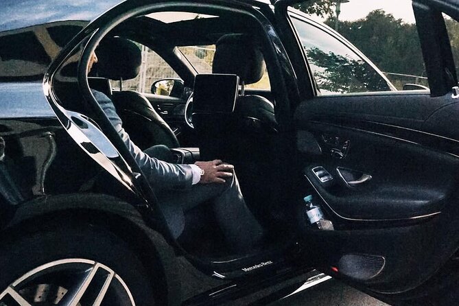 Arrival Transfer: Nice Airport NCE to Cannes in Business Car - The luxury ride: what 30 minutes feels like in an EQE, E-Class, BMW 5 Series, or Jaguar XF