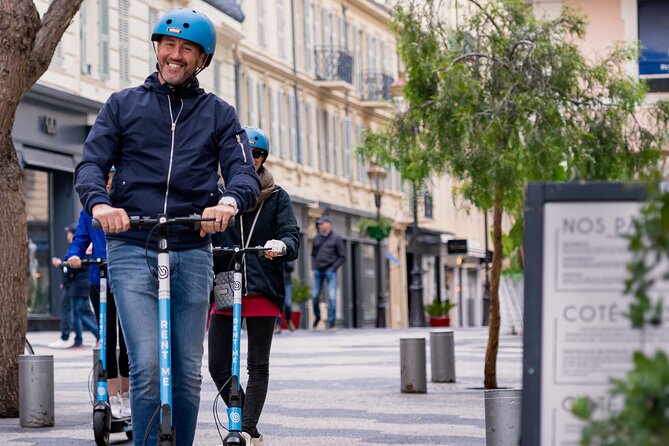 Electric Kick scooter Rental in Nice - 2 Rue Halévy Setup: Helmet On and Ready to Roll