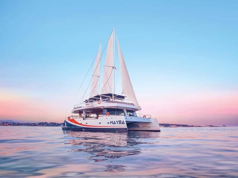 Nice : Sunset at sea on a Maxi Catamaran - Villefranche Bay - Setting sail from Nice: the kind of sunset cruise that actually feels relaxed